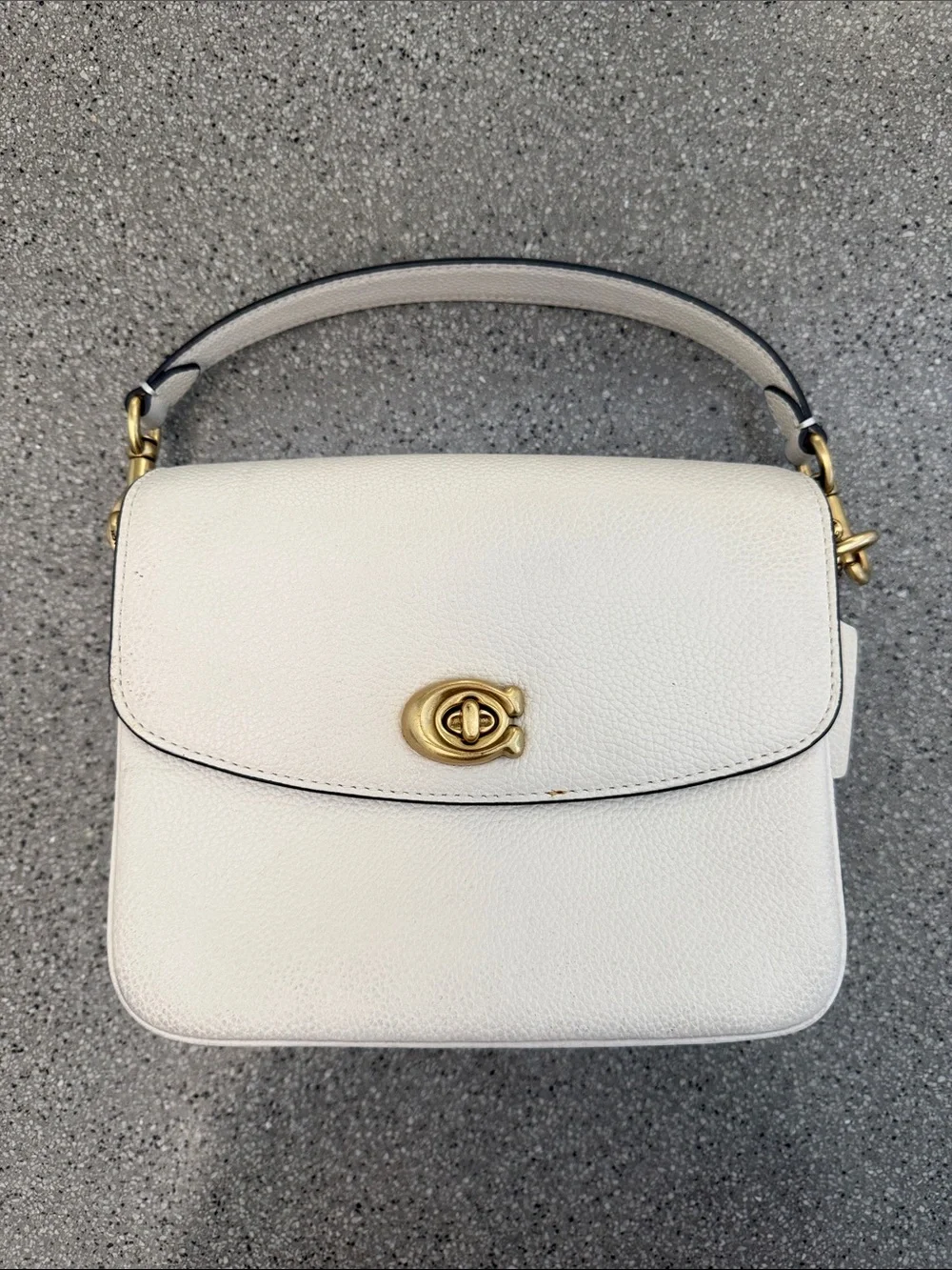 Coach Cream Pebbled Leather Crossbody with Gold Chain and Turnlock